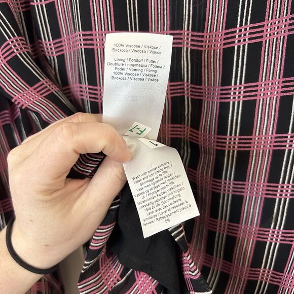 Ganni Blouse Plaid Blouse Top Black Pink Mock Neck Fitted - Size EU 42 US 10/12 - Picture 10 of 15